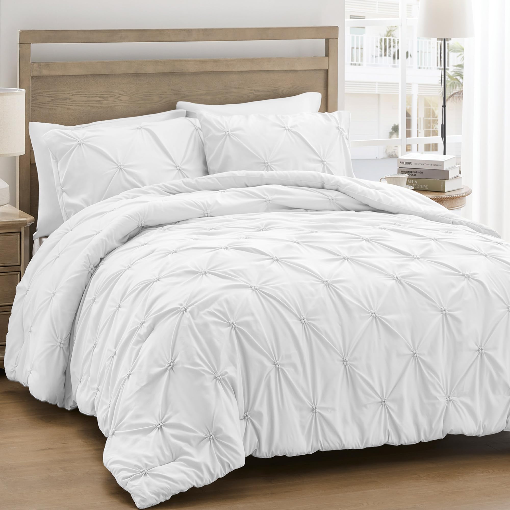 UNIKOME king size comforter set white on a neatly made bed, calm and inviting.