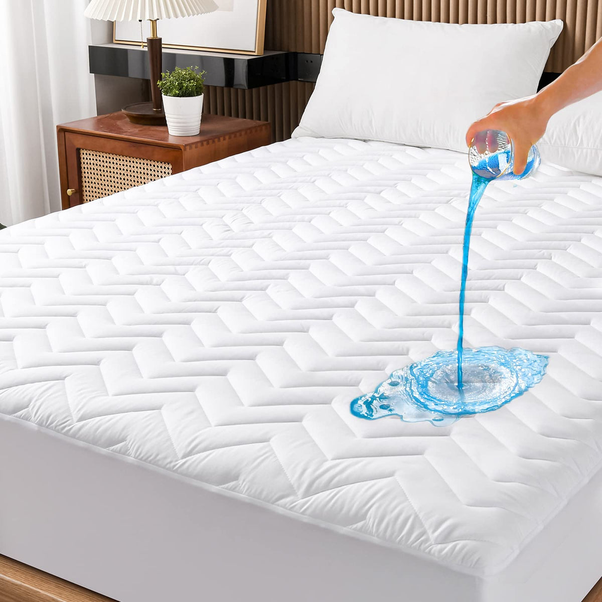 UNILIBRA king-size waterproof mattress protector with quilted surface for soft, leak-resistant nights.