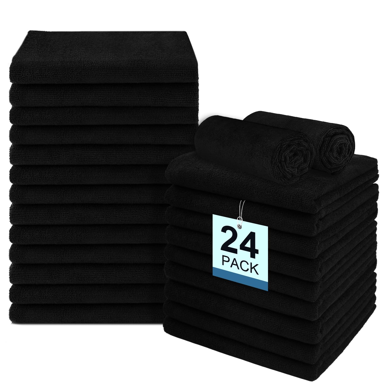 UNIMADE 24-pack salon towels in black, sturdy assembly for high-demand settings