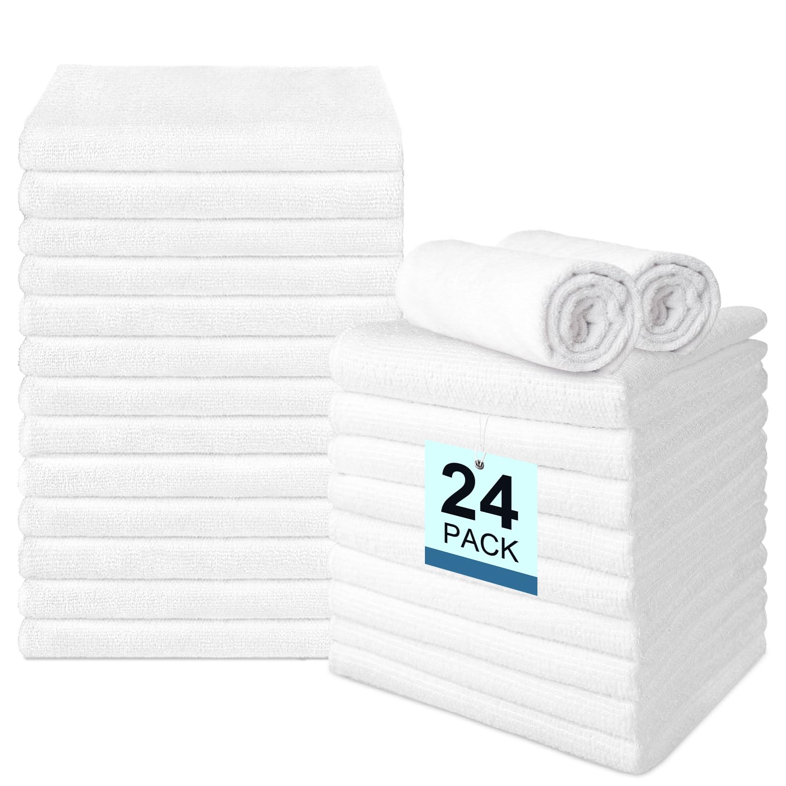 UNIMADE 24-pack hand towels, white 16x27, ideal for quick drying in busy spaces.