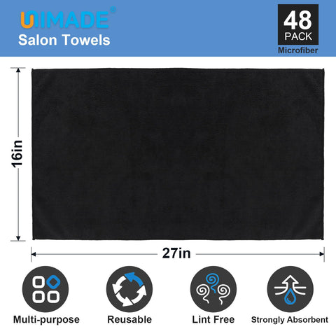 UNIMADE microfiber absorbent towels, 16x27 in black, soft touch and fast moisture removal.