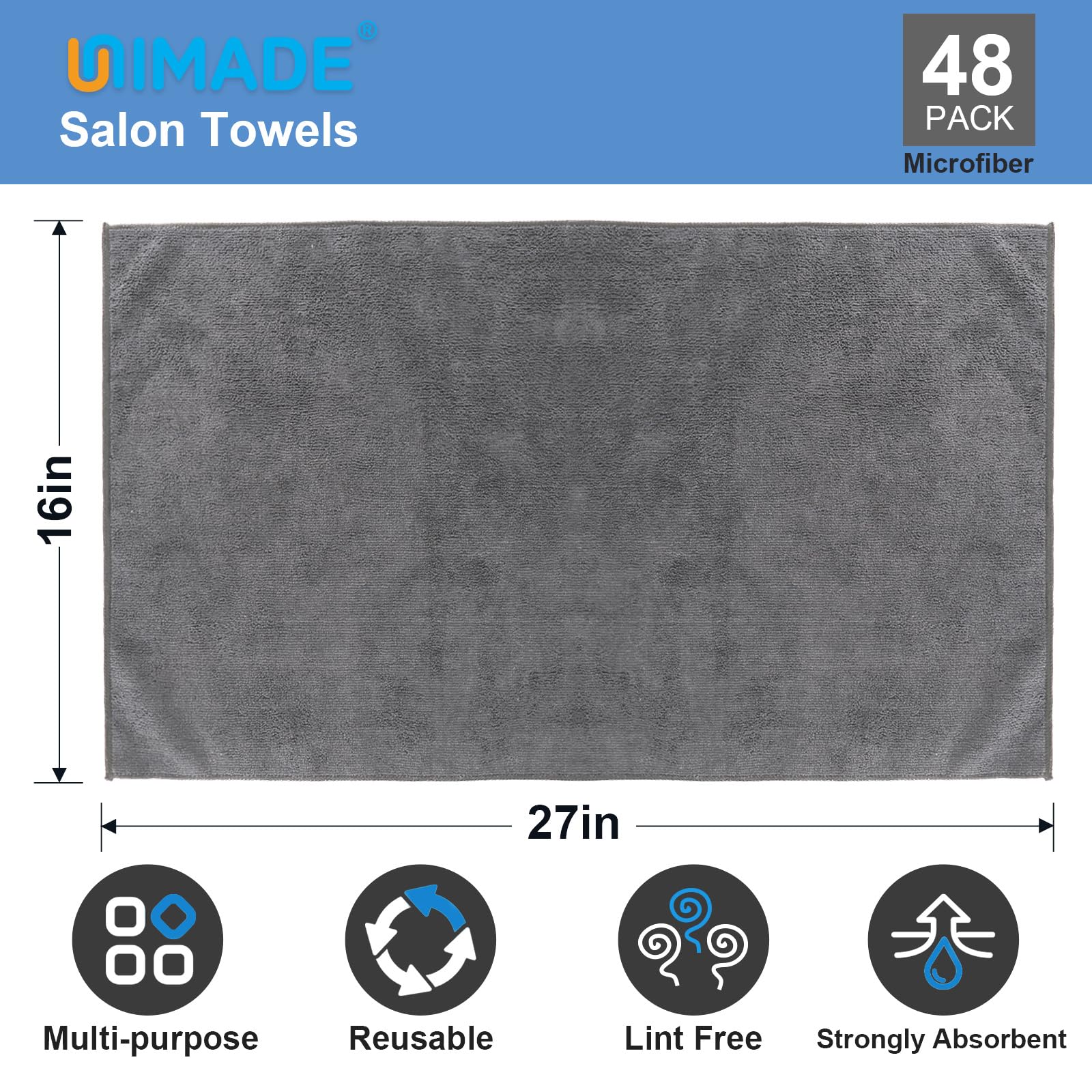 UNIMADE microfiber towels deliver soft touch and superior moisture absorption.