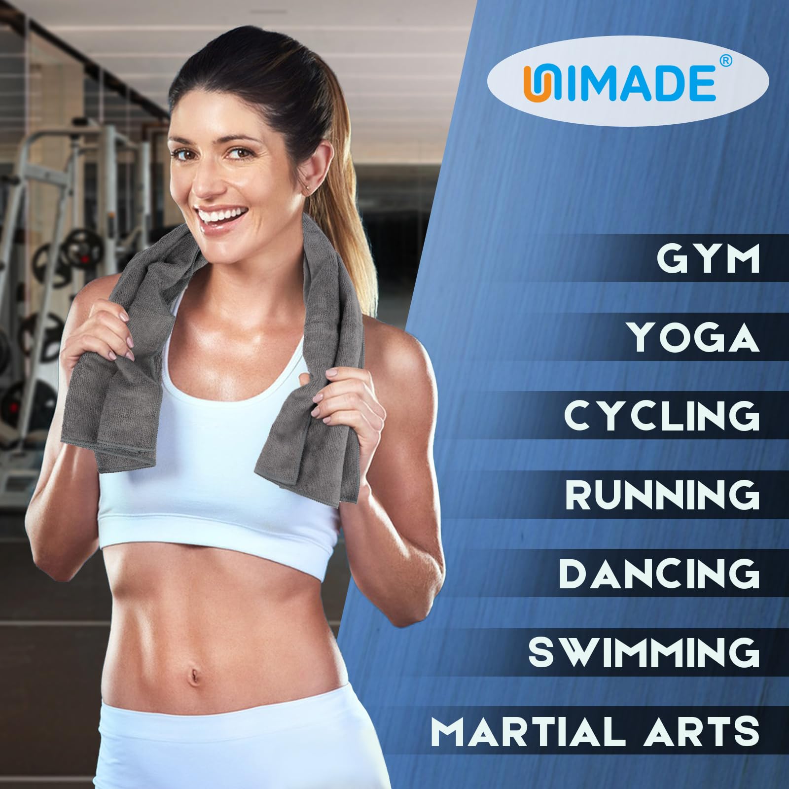 UNIMADE grey towels are versatile for gym, salon, bathroom and yoga.