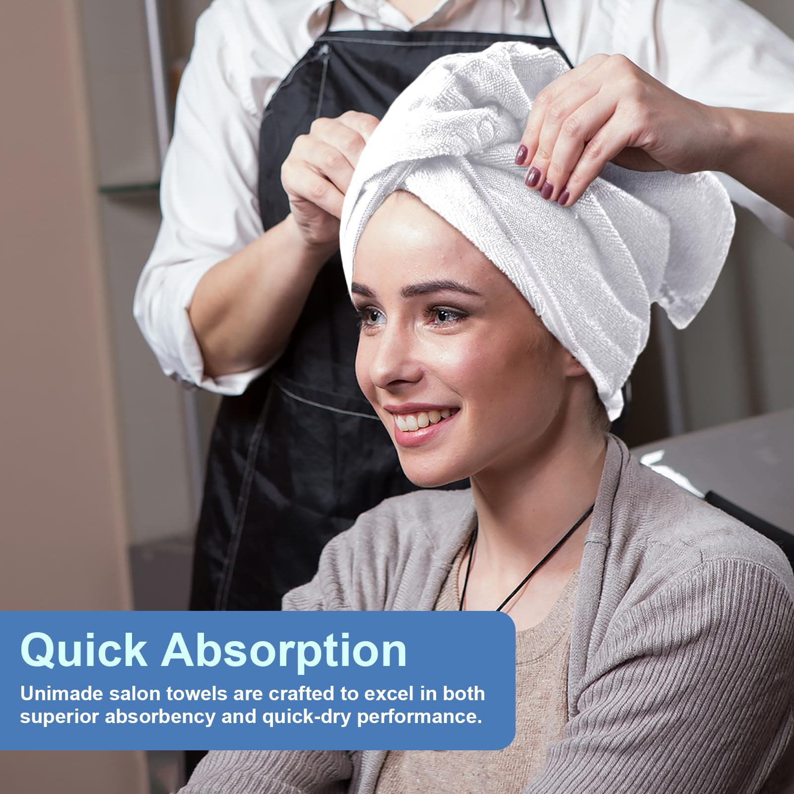 UNIMADE salon and spa towels in microfiber withstand frequent use without fraying.