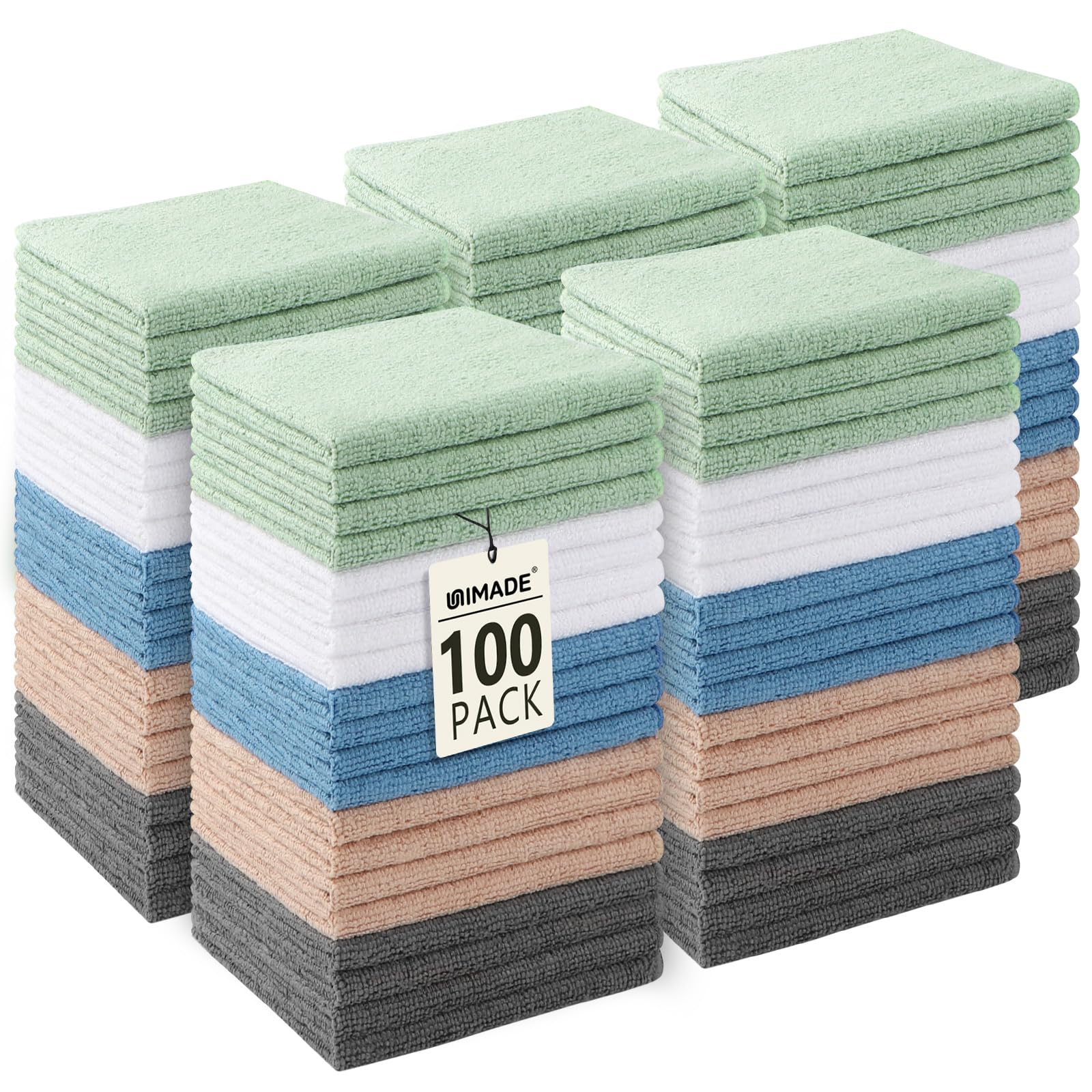 UNIMADE washcloths 100-pack high-density microfiber for hotel and spa prep.