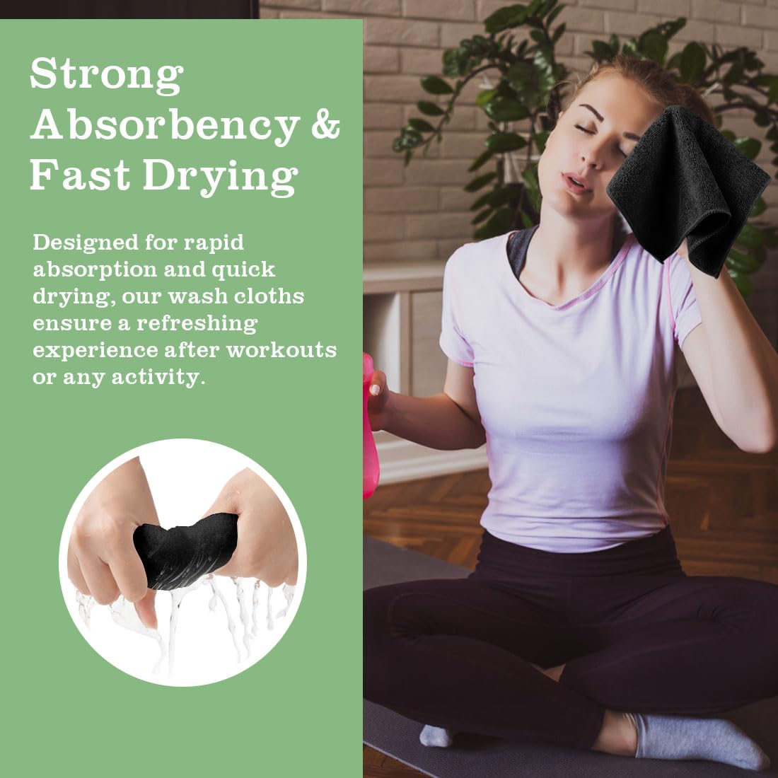 UNIMADE washcloths absorbent fibers demonstrating quick moisture pickup