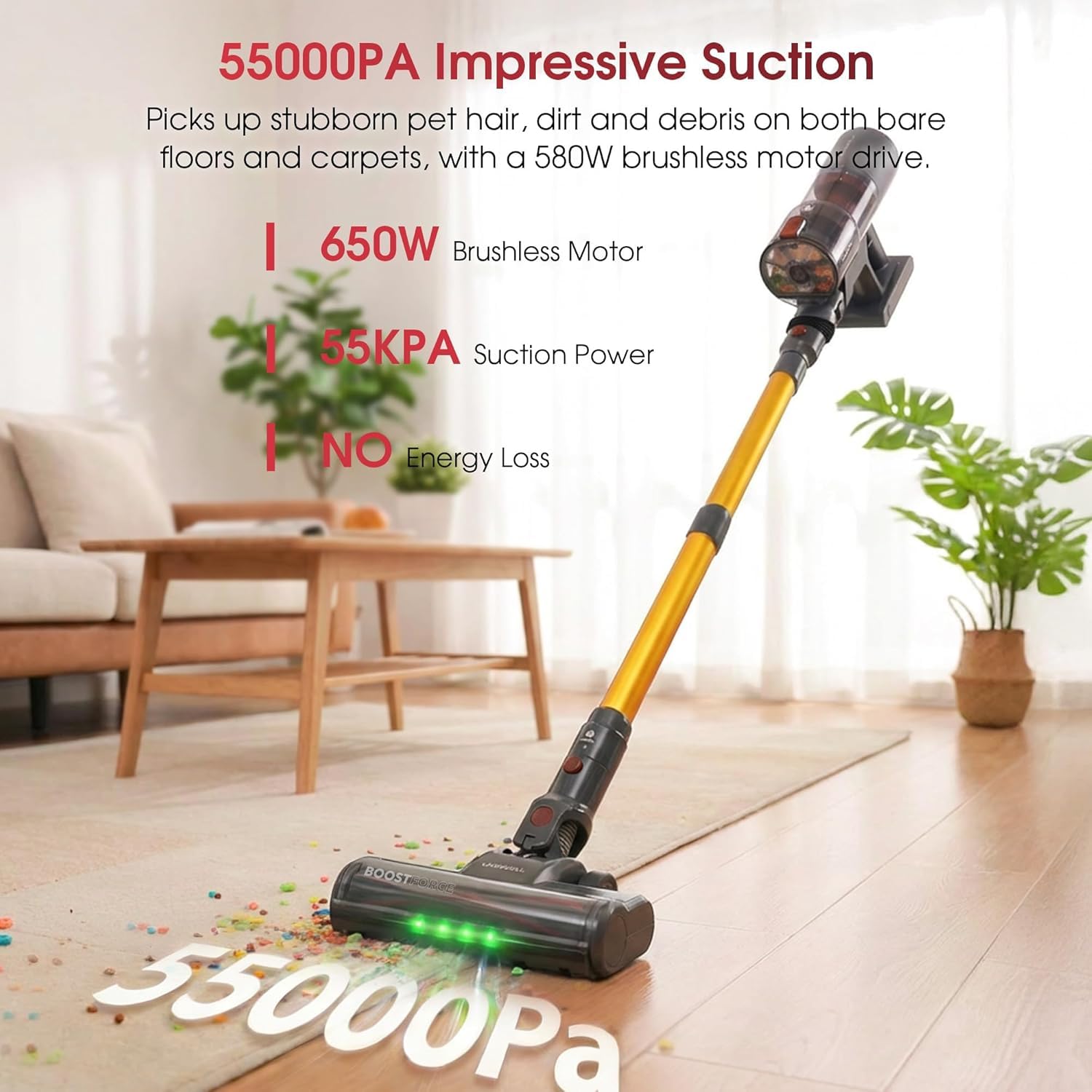UNINELL HOME vacuum head delivering 55kPa suction on surfaces