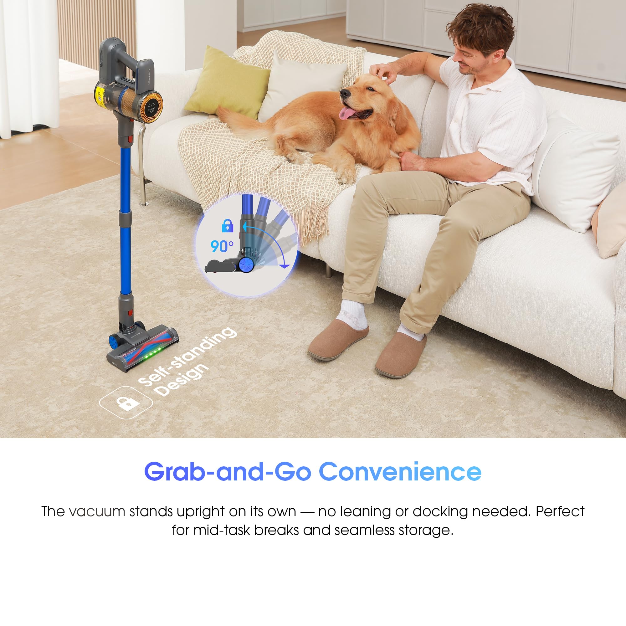 UNINELL HOME floor head design channels debris while protecting floors and furniture