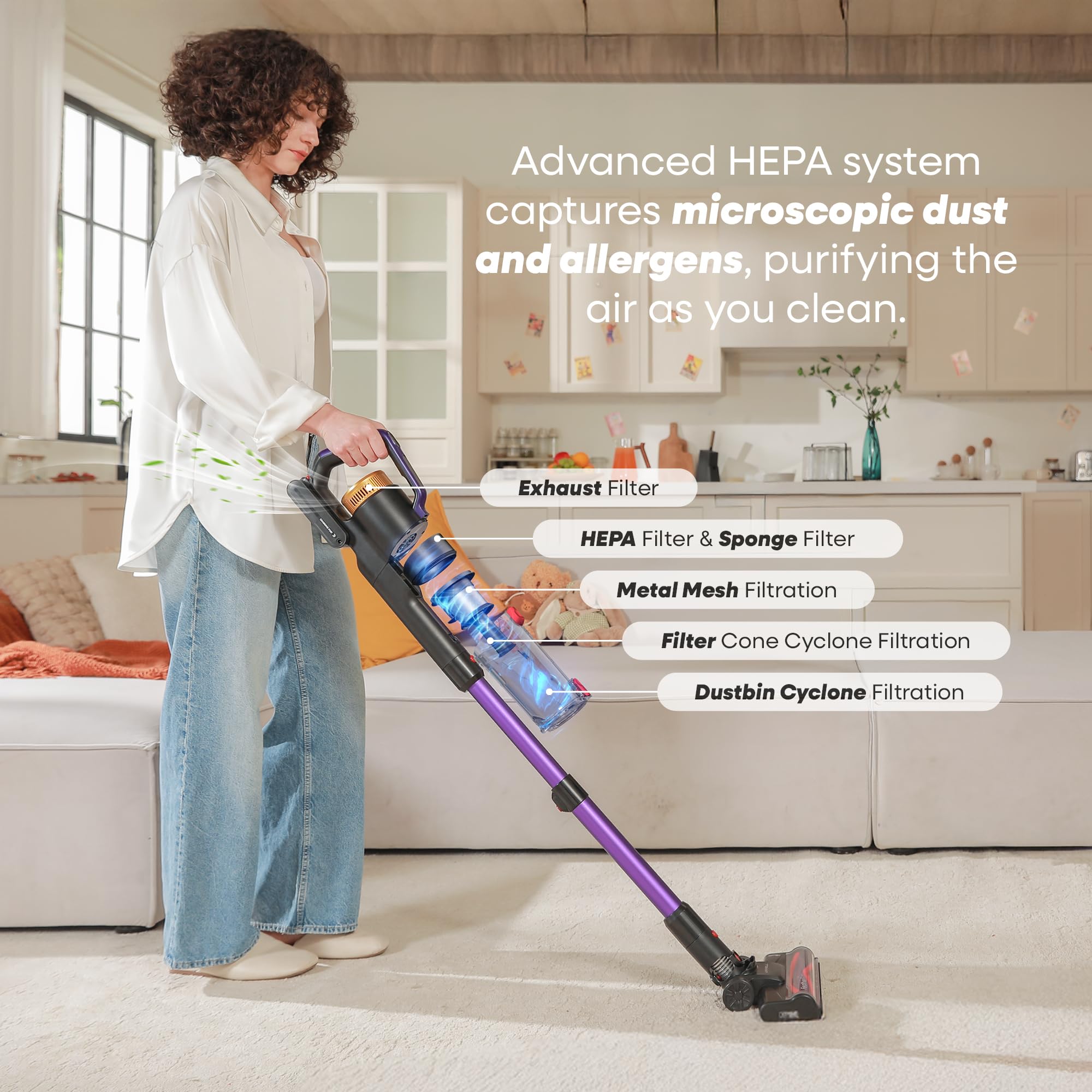 UNINELL HOME UV2 180-degree head cleanly reaches under beds and sofas.