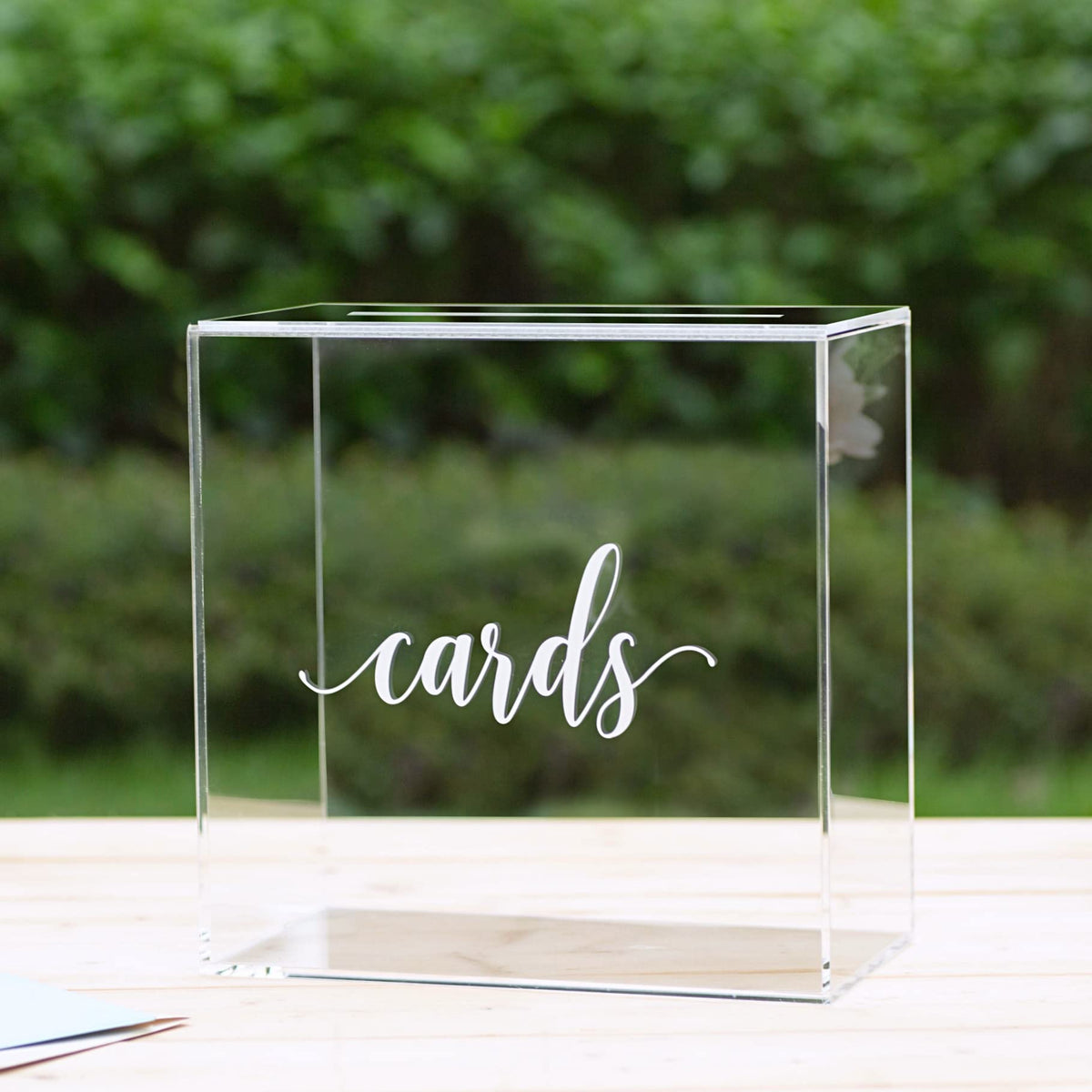 UNIQOOO clear acrylic card box with slot, top view for wedding reception decor