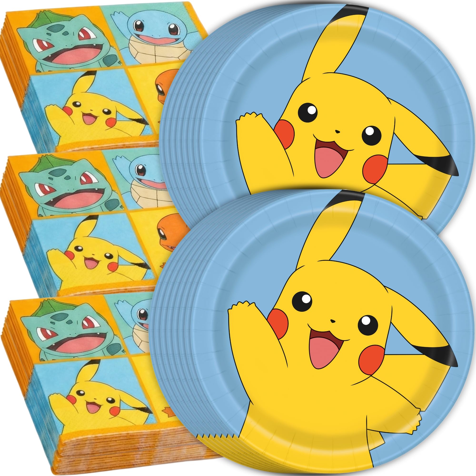 Unique 32-pack Pokemon plates for sturdy meals and desserts at a birthday party.