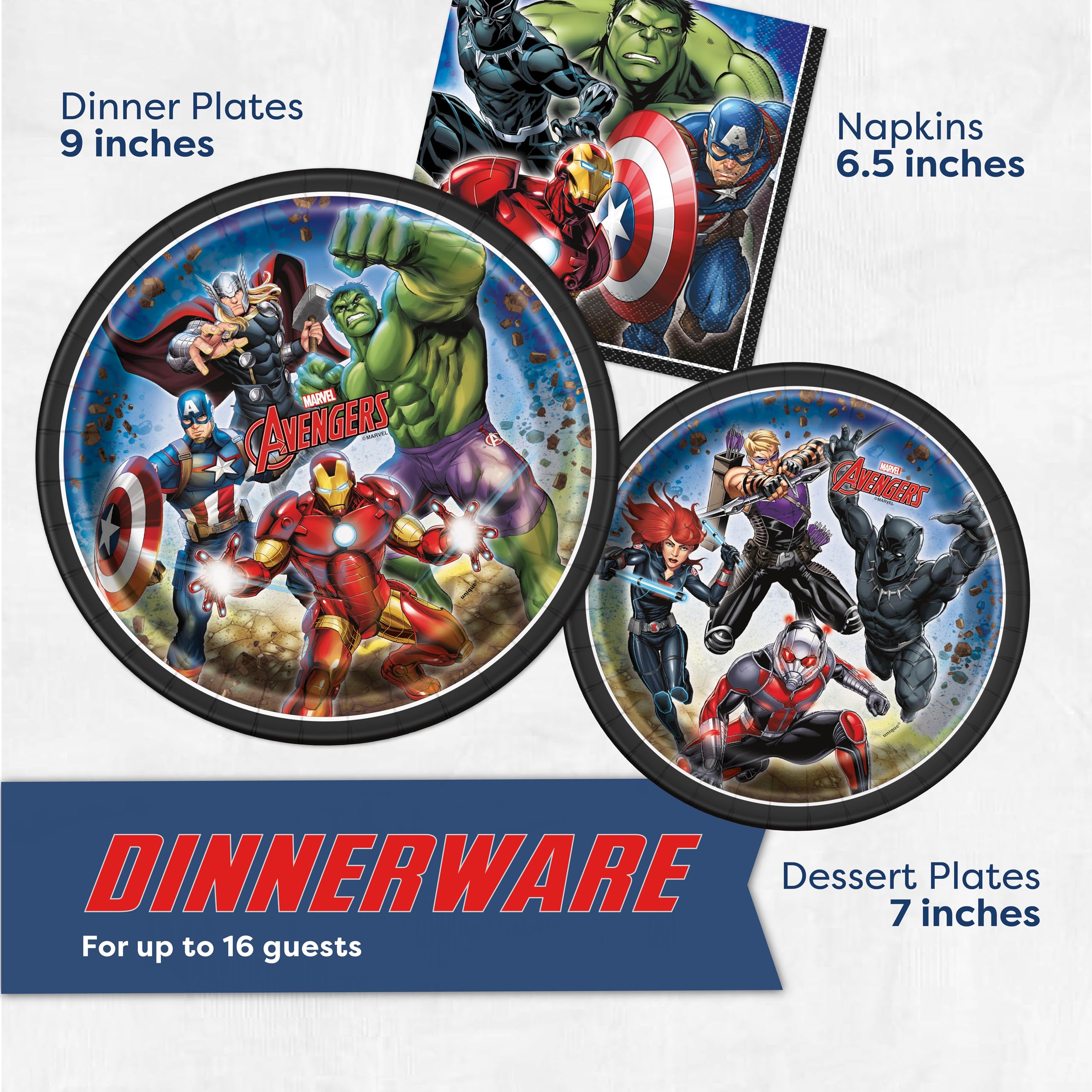 Unique Avengers 7-inch plates ideal for snacks and dessert portions.