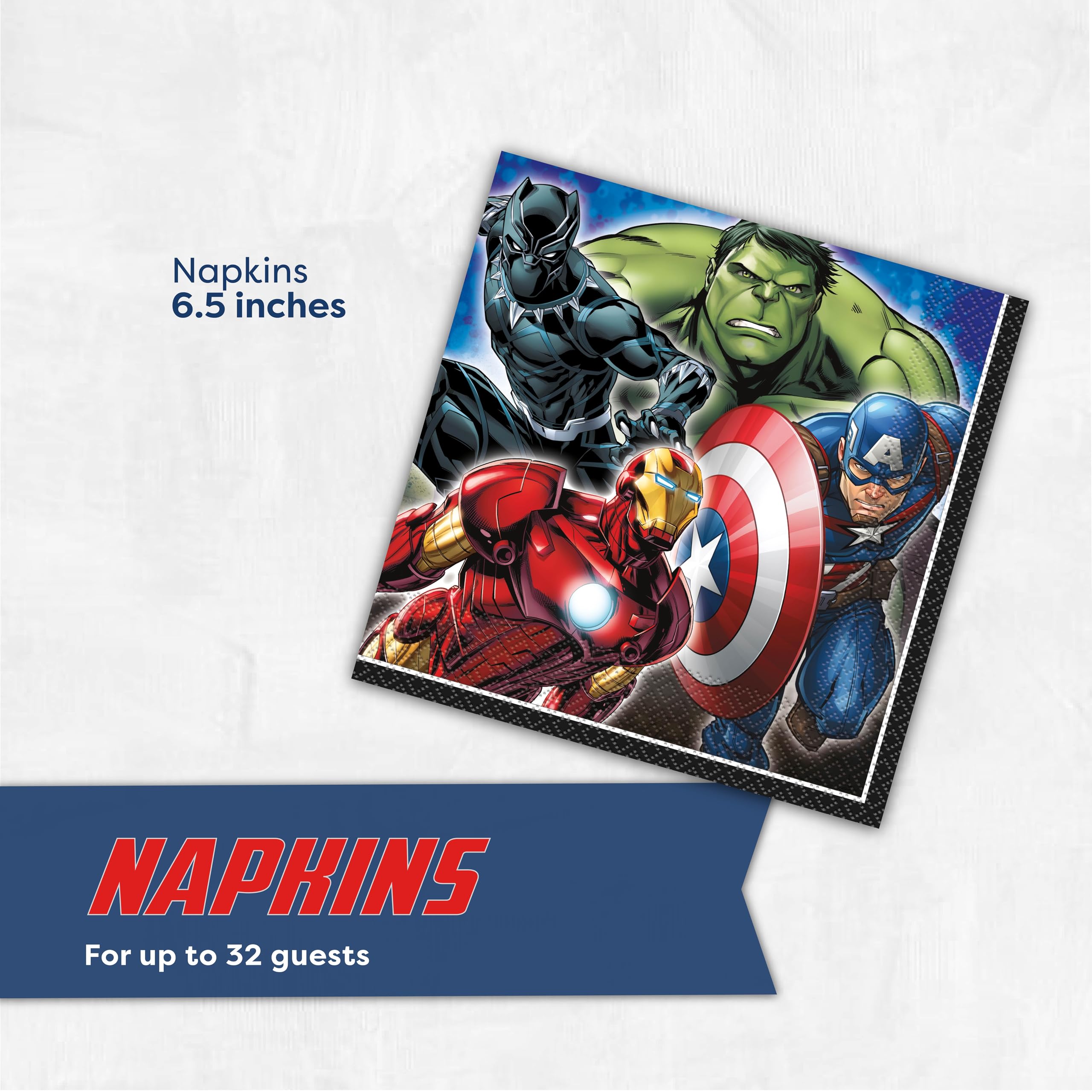Unique Avengers tableware set features heavy-duty plates and durable napkins