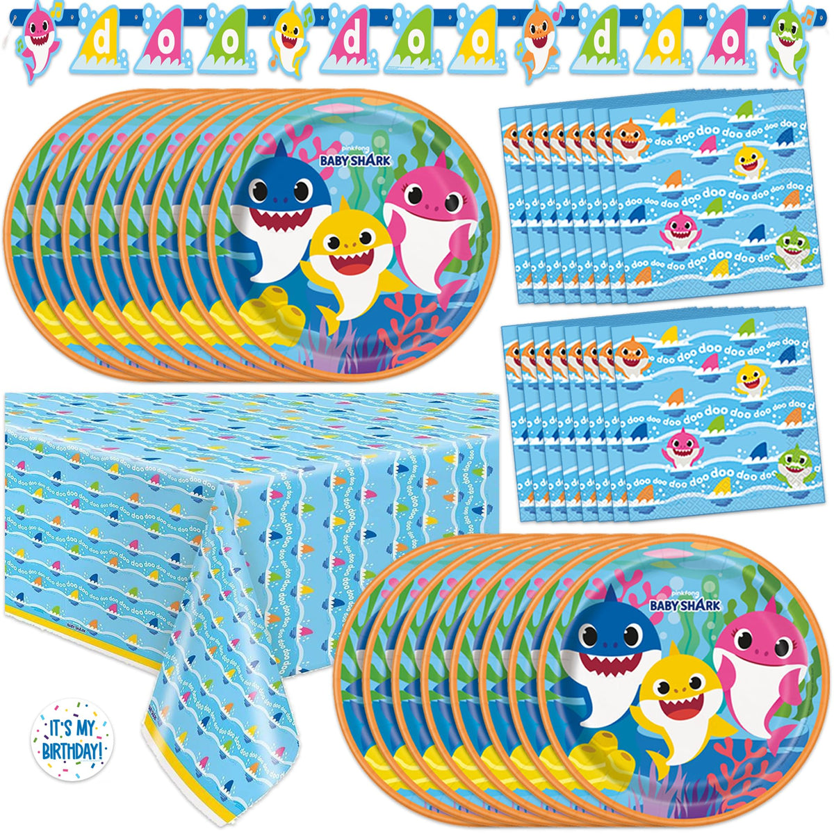 Unique Baby Shark banner for a festive birthday party decor