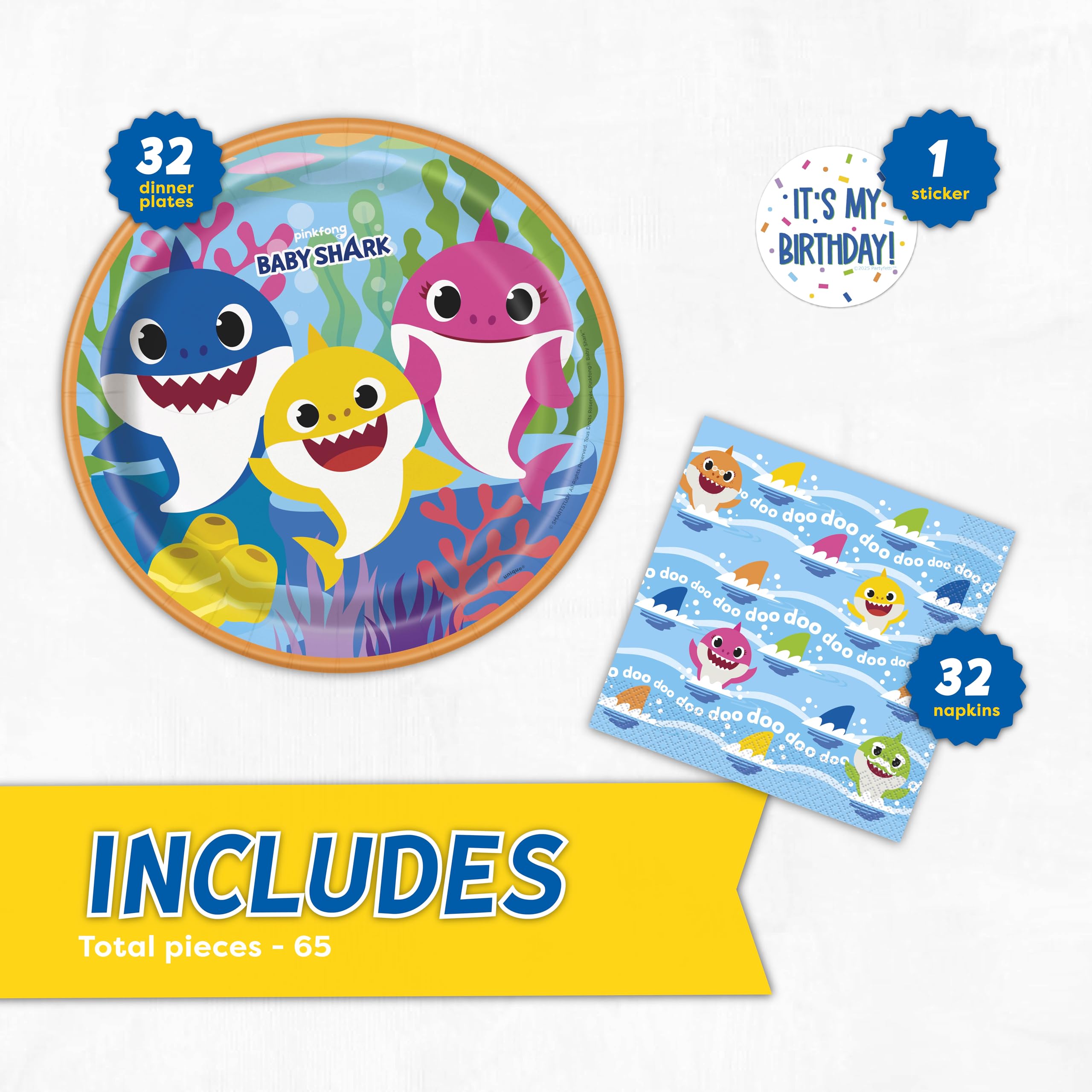 Unique Baby Shark napkins 6-5-inch for quick cleanup and color pop.