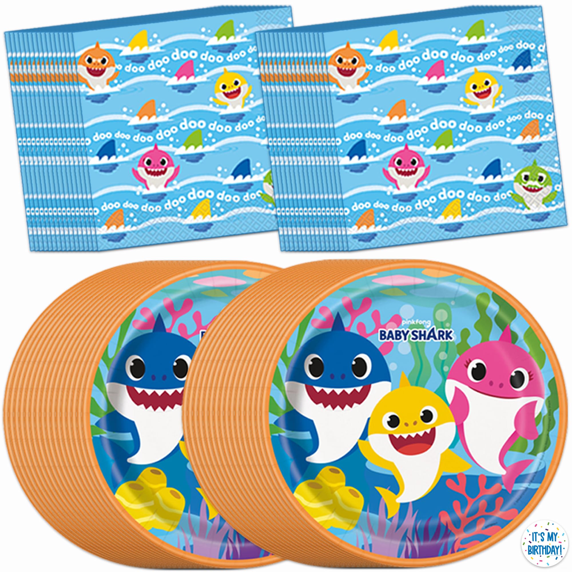 Unique Baby Shark plates 9-inch for sturdy serving at a kids' party.