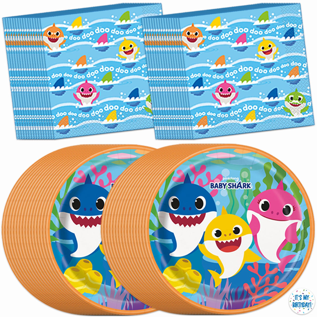 Unique Baby Shark plates 9-inch for sturdy serving at a kids' party.