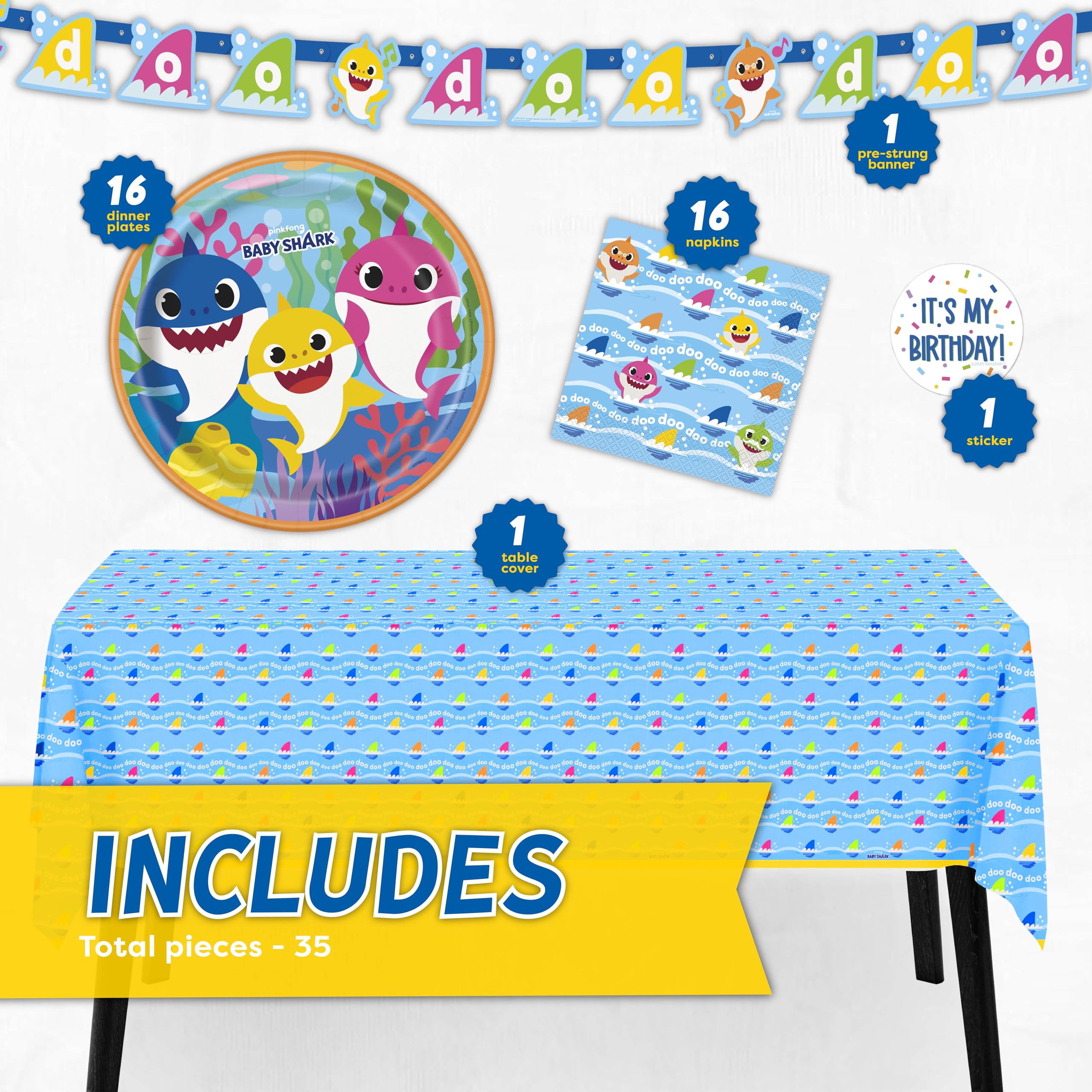 Unique Baby Shark 54x84 tablecloth protects surfaces and enhances theme