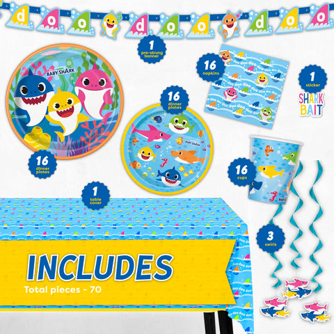 Unique Baby Shark tablecloth 54x84 adds splashy protection and color.