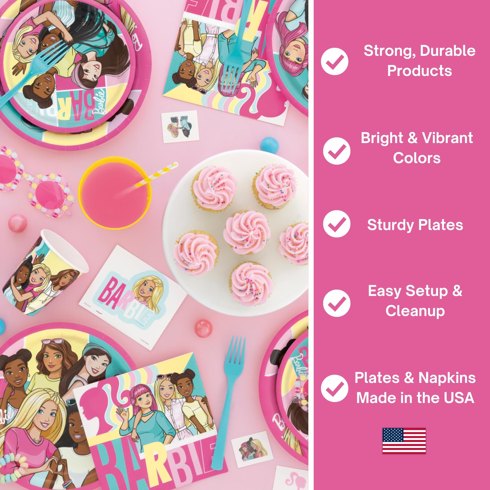 Unique Barbie balloons create a colorful party backdrop.