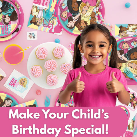 Unique Barbie banner serves as a festive focal point for celebrations.