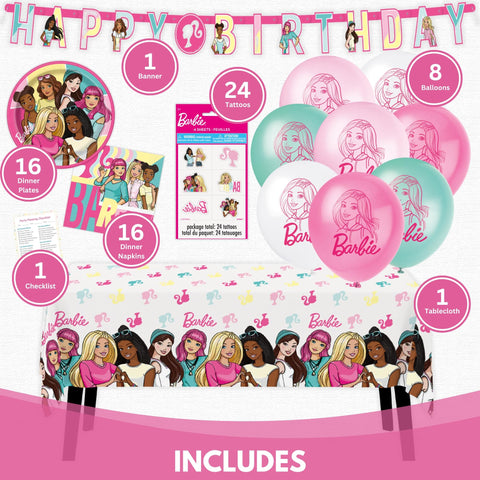 Unique Barbie napkins complement the party with spill-free cleanup.