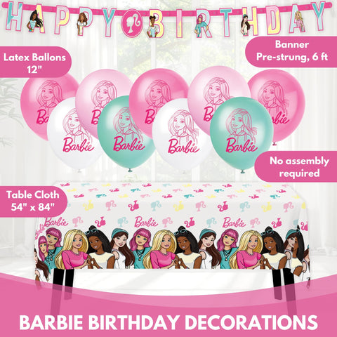 Unique Barbie tablecloth provides leakproof coverage for party spills.