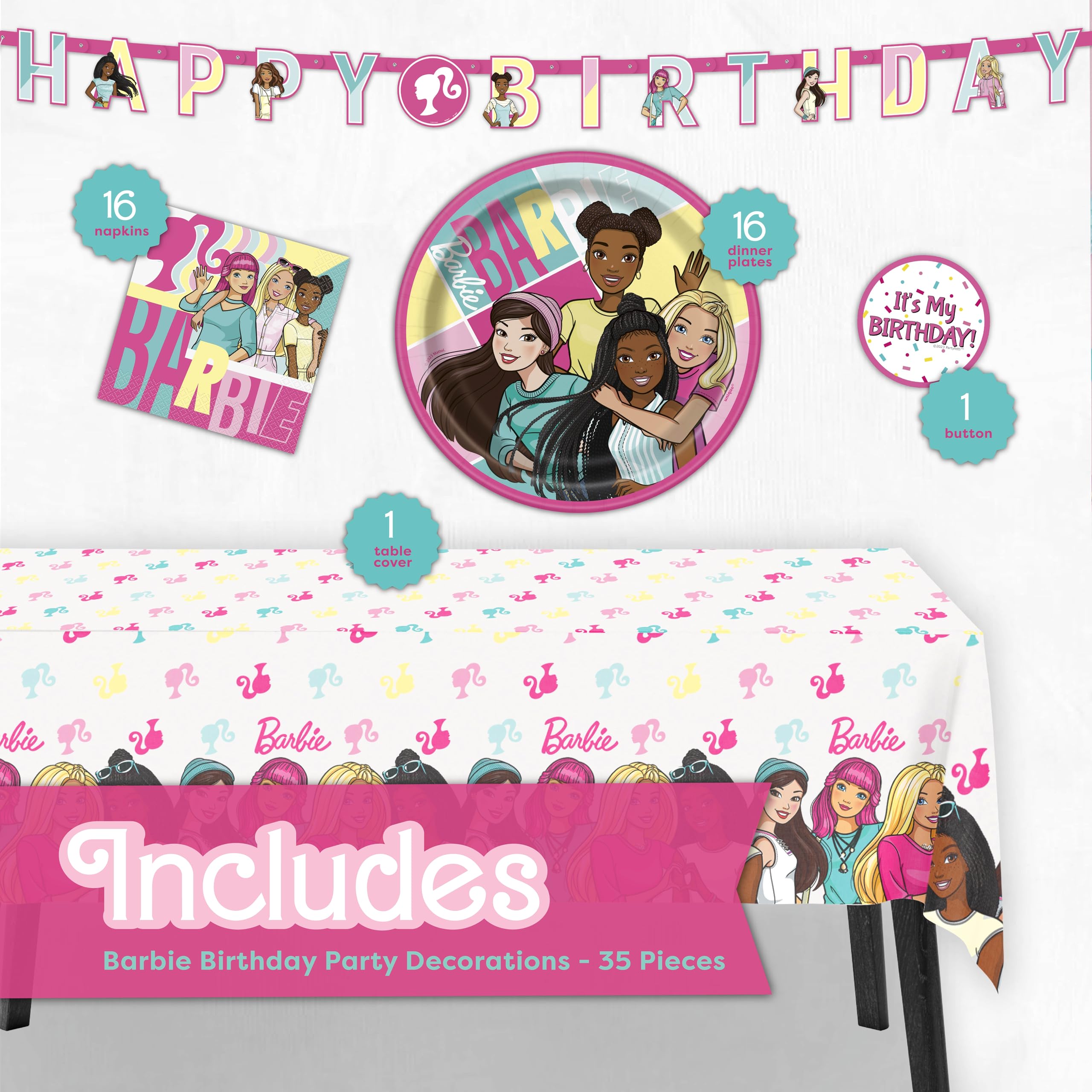 Unique Barbie table cover 54 in by 84 in protects surfaces and simplifies cleanup
