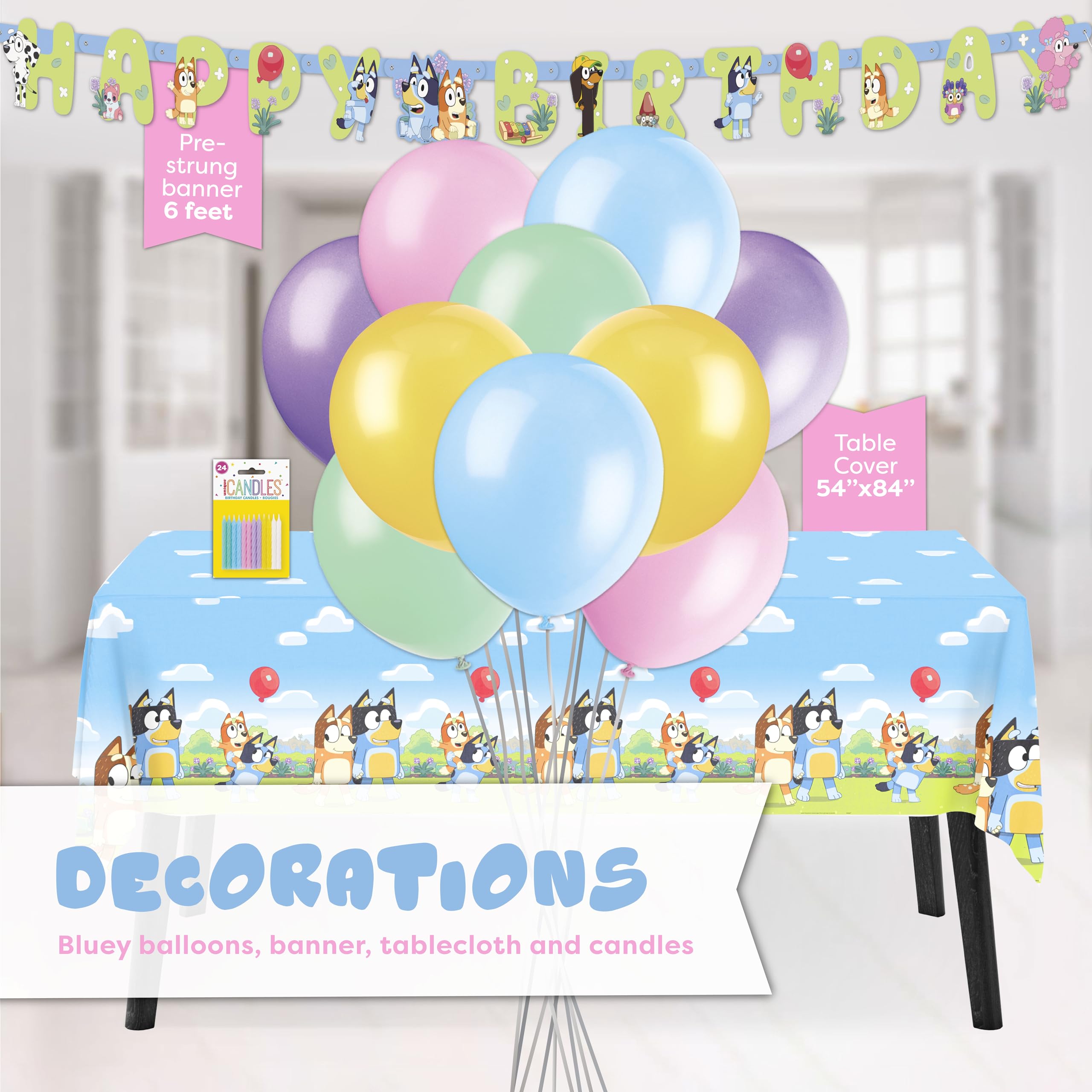 Unique Bluey balloons create a playful atmosphere for photos and mingling