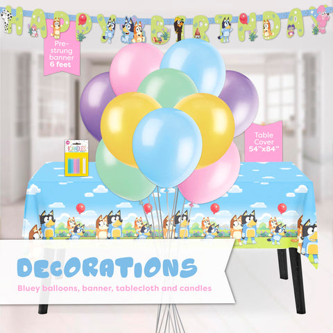 Unique Bluey balloons create a playful atmosphere for photos and mingling