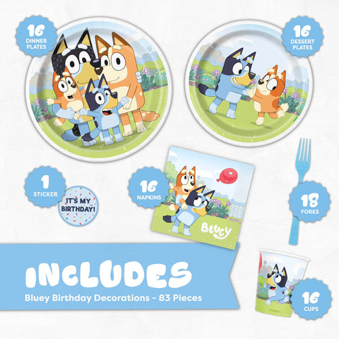 Unique Bluey dessert plates with bright designs, perfect for cake slices and treats