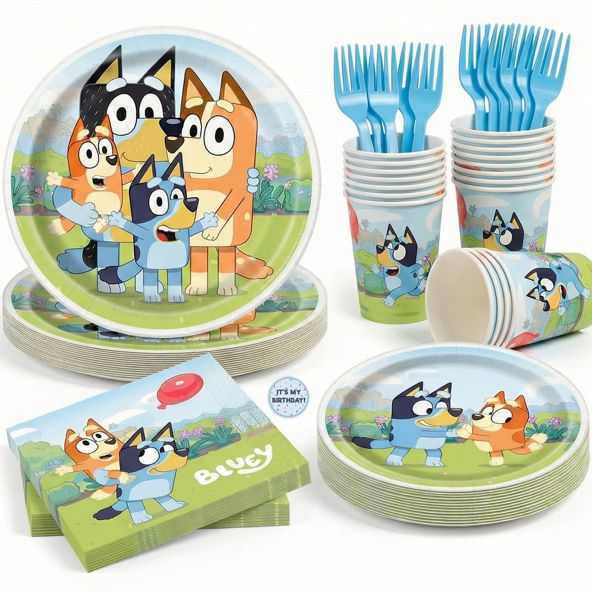 Unique Bluey dinner plates with cheerful art, ideal for kid-friendly meals at birthday parties