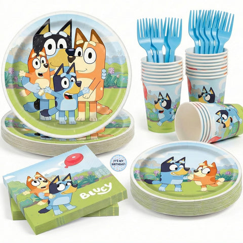 Unique Bluey dinner plates with cheerful art, ideal for kid-friendly meals at birthday parties