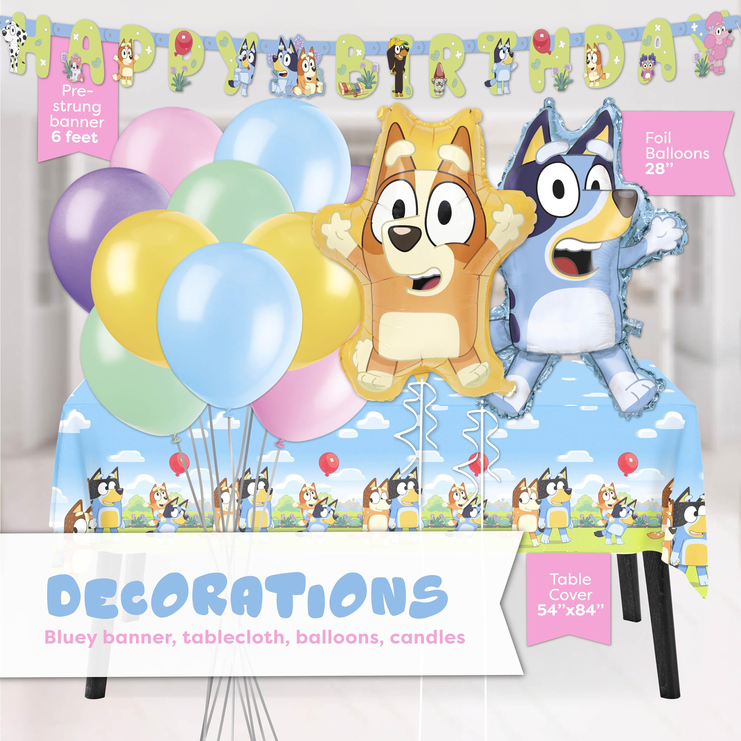 Unique Bluey foil balloon highlights the birthday layout with a shiny pop.
