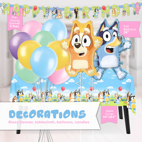 Unique Bluey foil balloon highlights the birthday layout with a shiny pop.