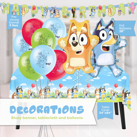 Unique Bluey foil balloon adds a shiny focal point to the party