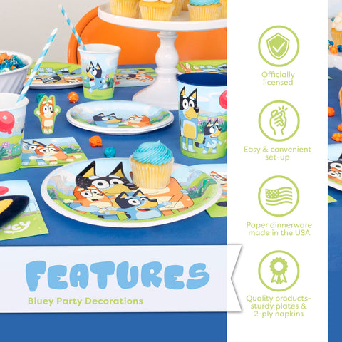 Unique Bluey napkins 9-inch complement plates with leak resistance.
