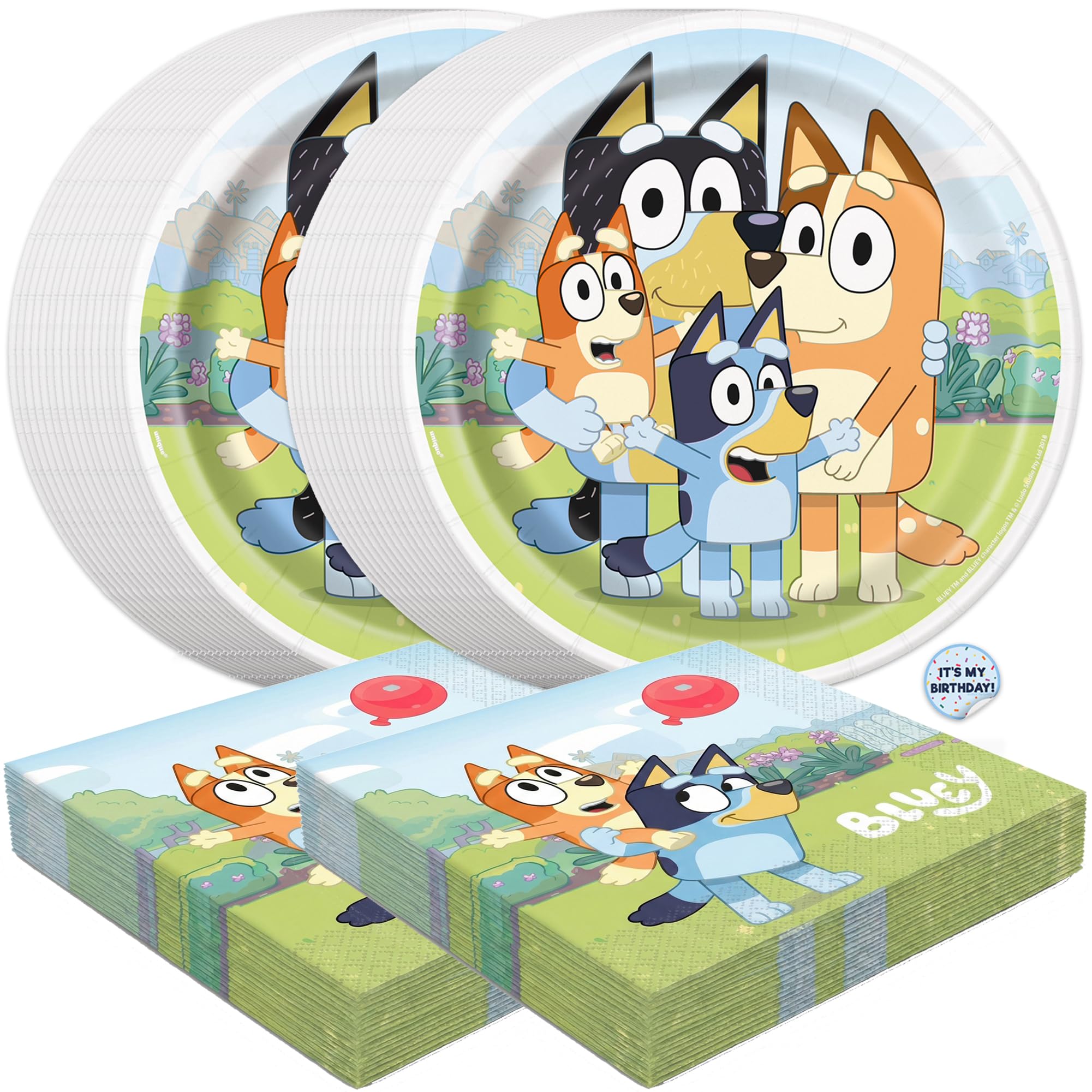 Unique Bluey 9-inch plates provide sturdy, leak-resistant dinnerware for kid parties.
