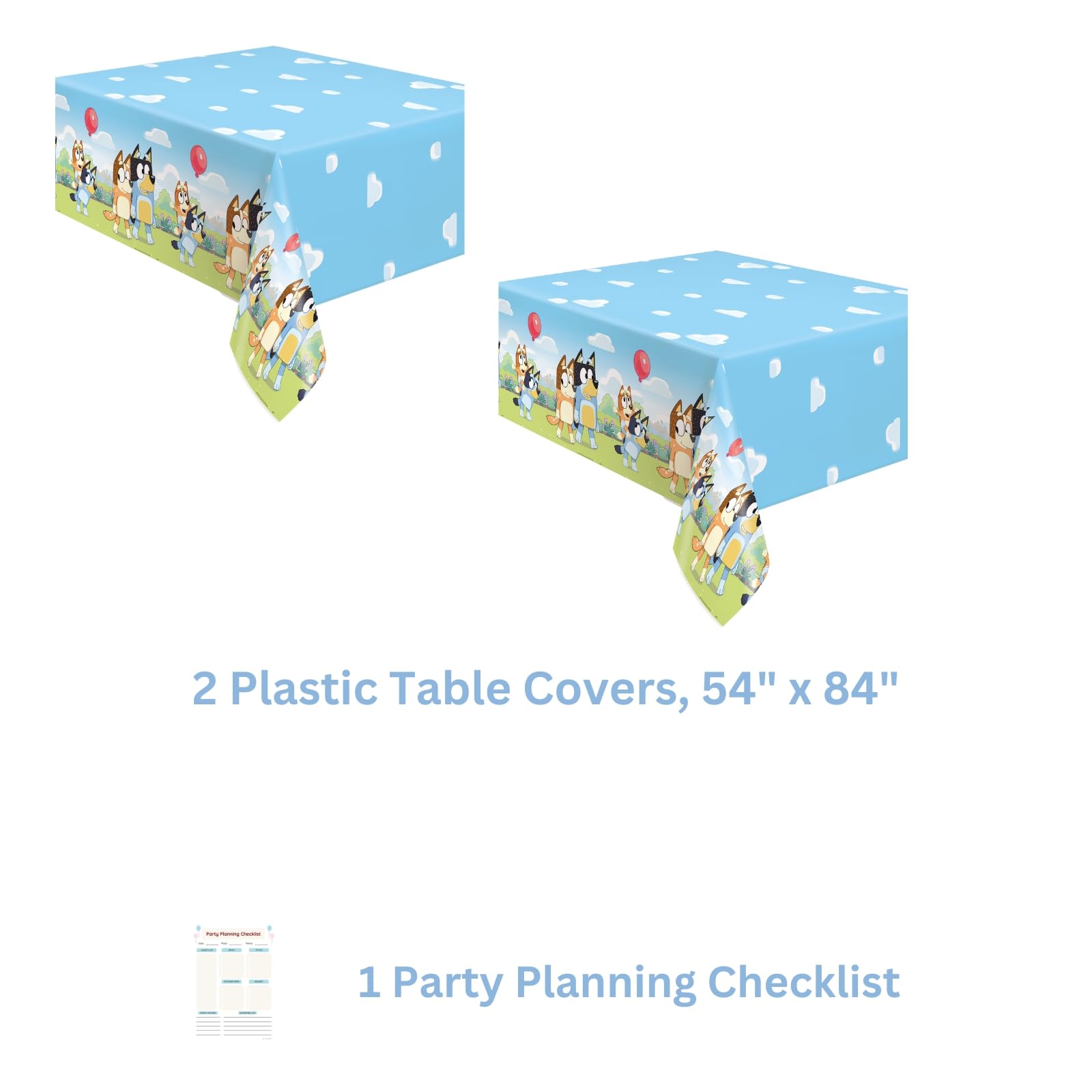 Unique Bluey table cover 54x84in adds color and surface protection.