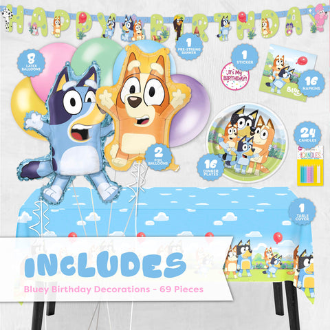 Unique Bluey tablecloth 54in x 84in protects surfaces while tying the party theme together.