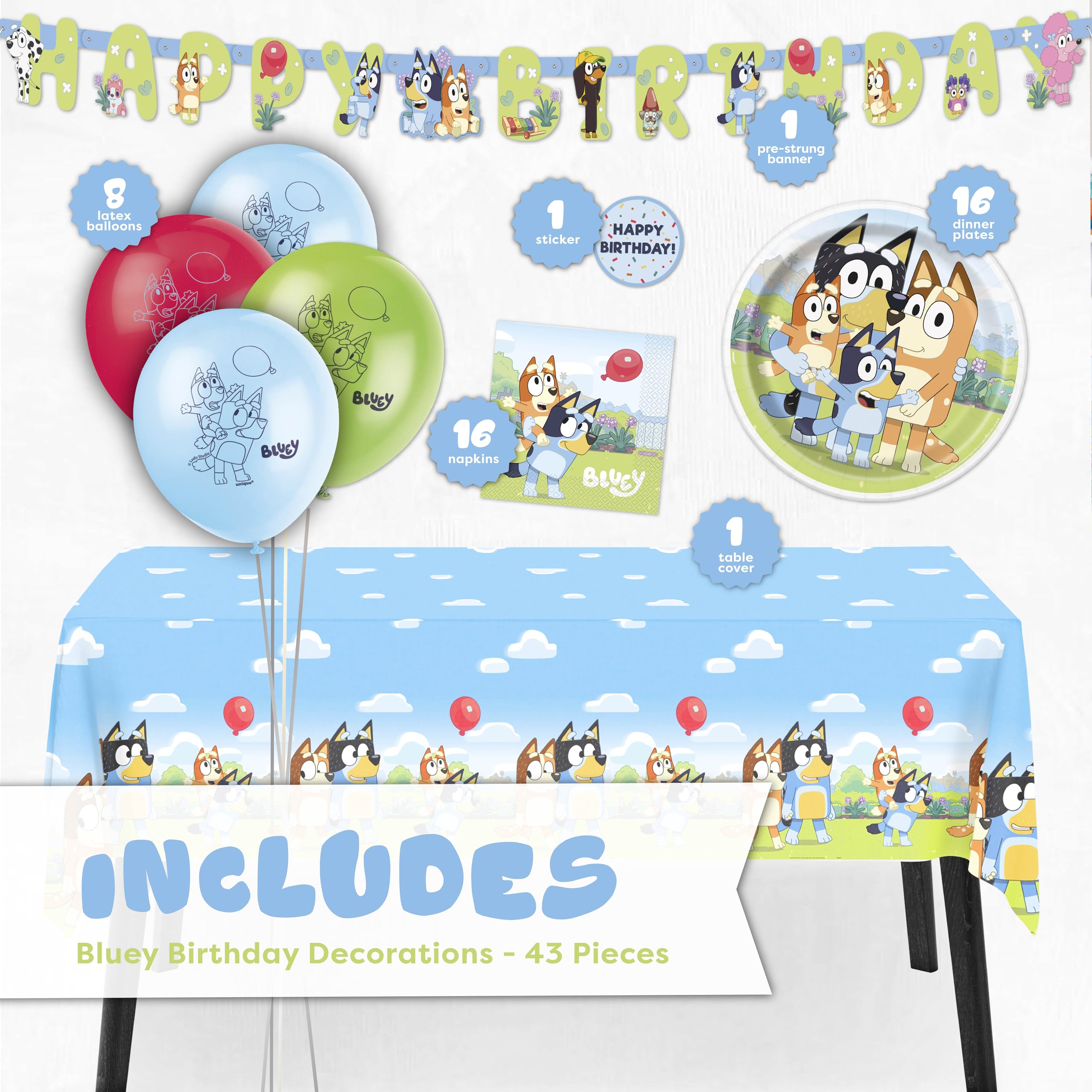 Unique Bluey tablecloth 54x84 supports spills and creates a cohesive party table.