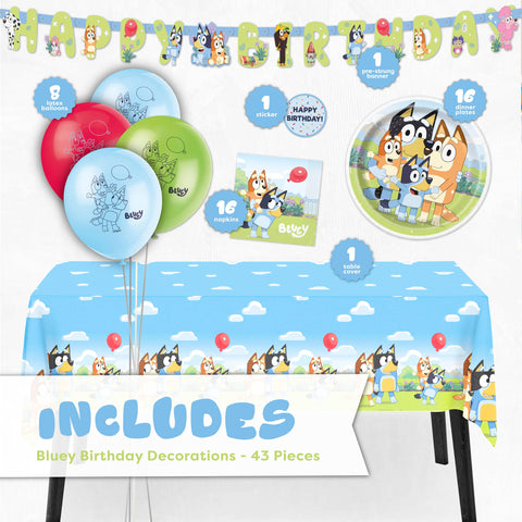 Unique Bluey tablecloth 54x84 supports spills and creates a cohesive party table.