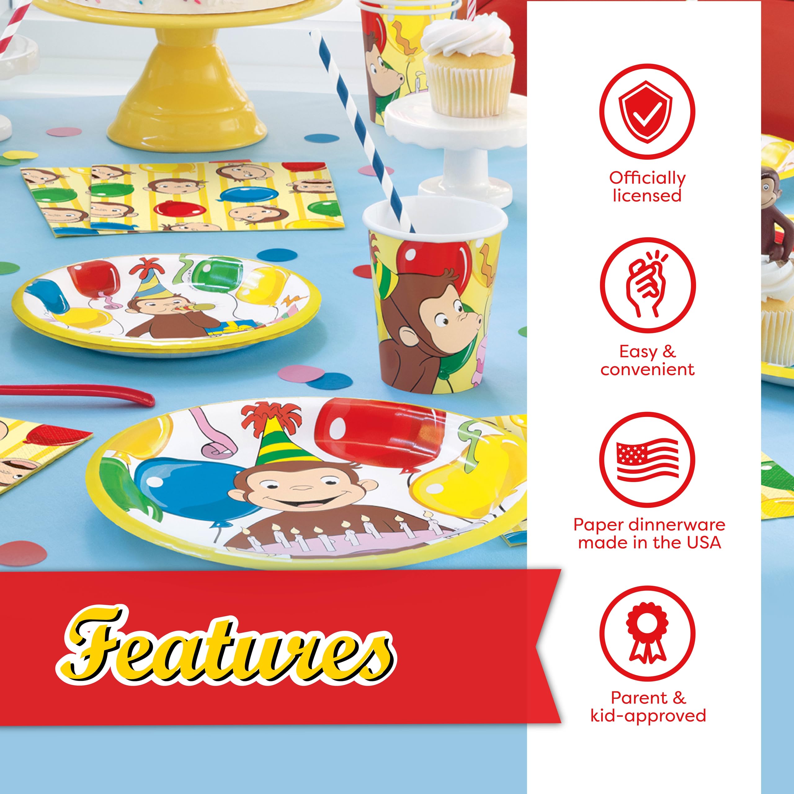 Unique Curious George banner enhances party decor and photo moments.