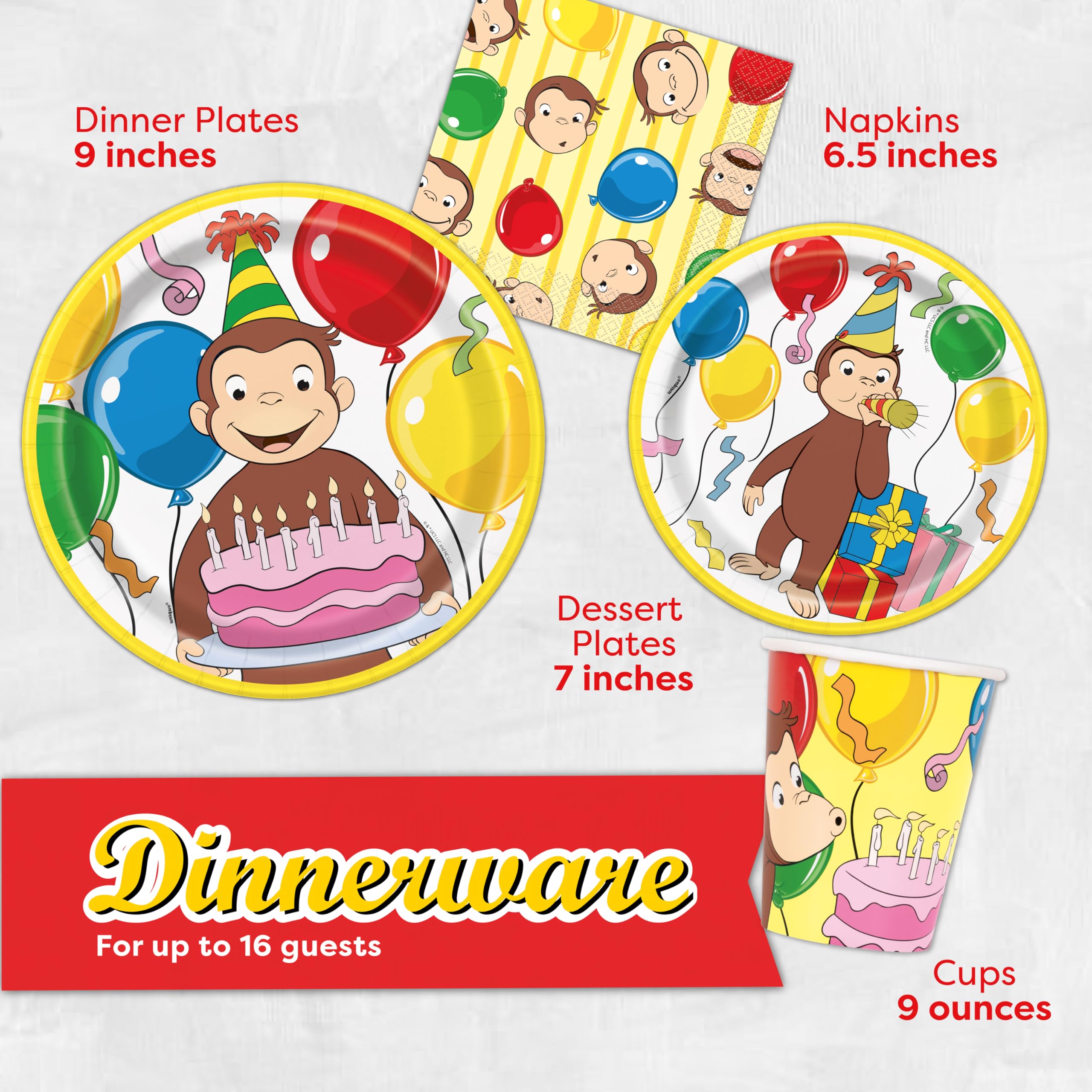 Unique Curious George napkins absorb spills and keep little hands clean.
