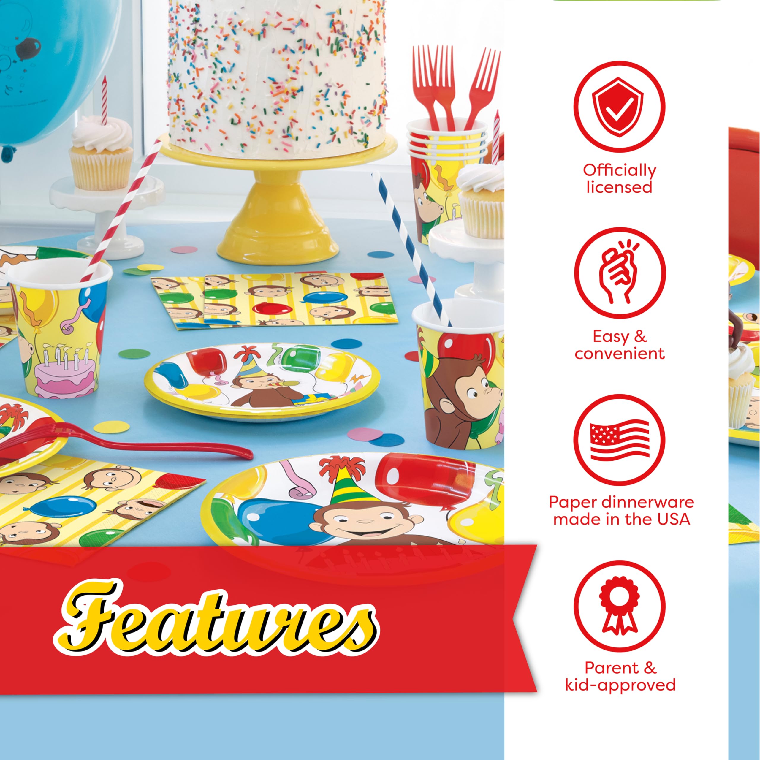 Unique Curious George nine-inch plates support kid-friendly meals with mess containment.
