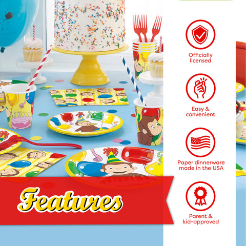 Unique Curious George nine-inch plates support kid-friendly meals with mess containment.