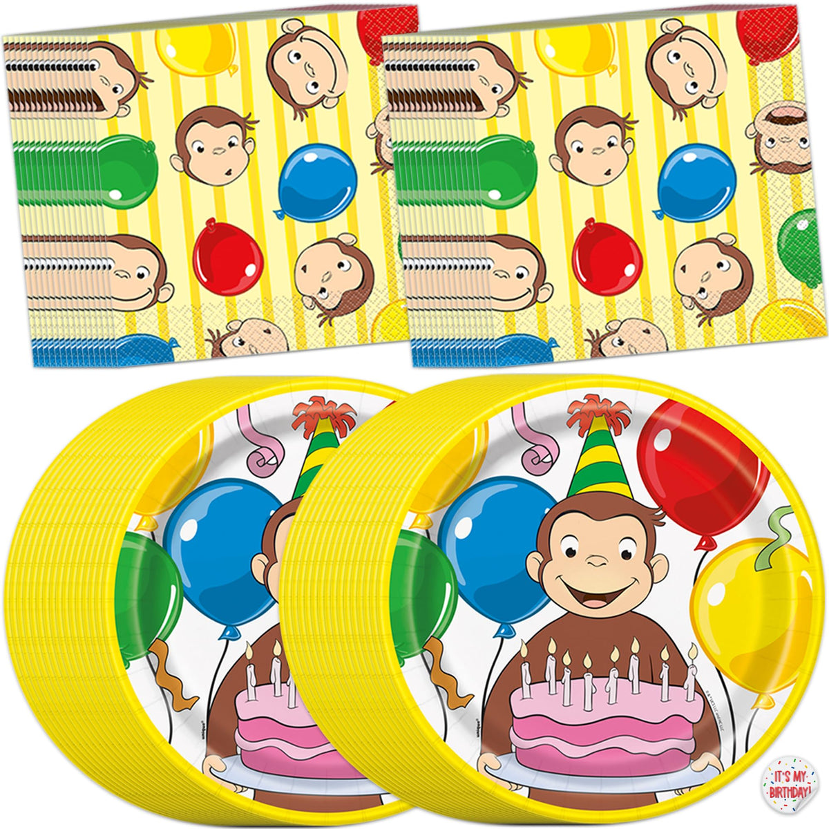 Unique Curious George plates are sturdy and kid-friendly, ideal for a 32-guest party.