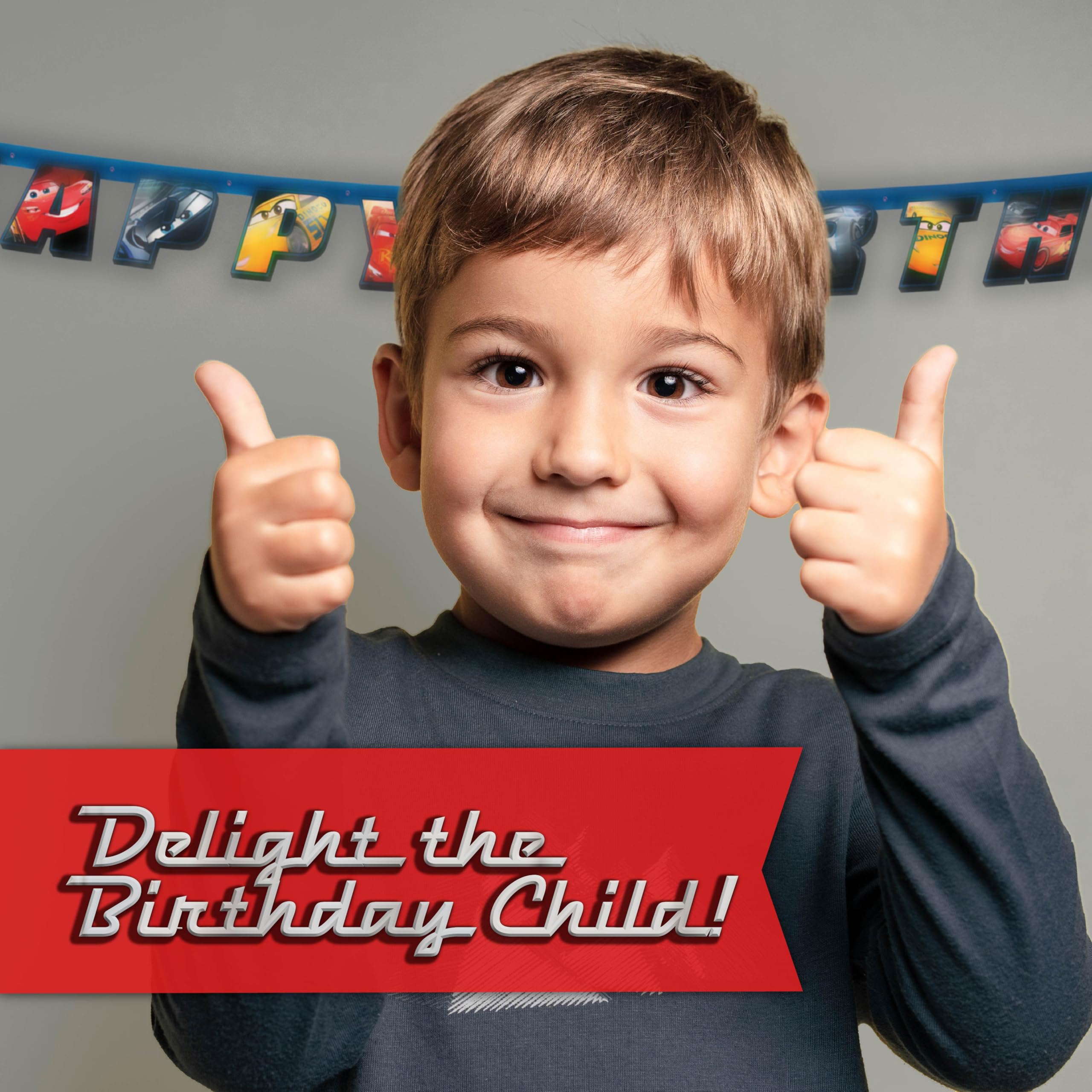 Unique Disney Cars decor set for a cohesive party styling across the table and backdrop.