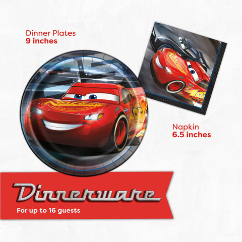 Unique Disney Cars napkins in 16-pack for quick cleanup and table cohesion.