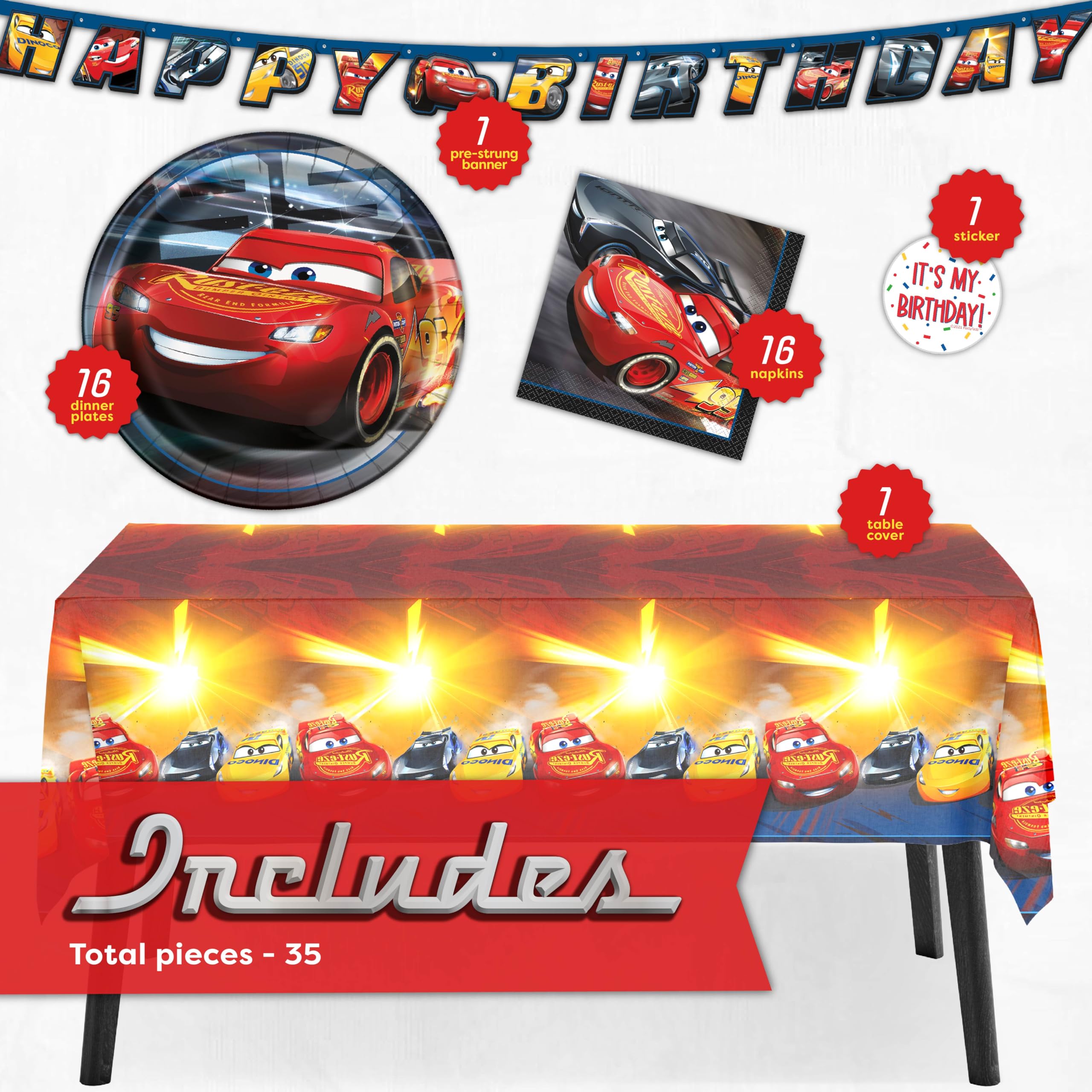 Unique Disney Cars tablecloth 54x84 provides spill protection and cohesive theme.